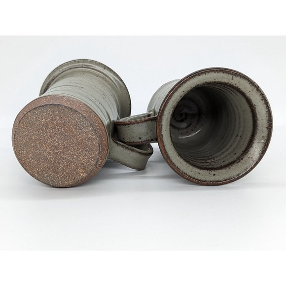 Pottery Mugs Set of 2 Stoneware Ceramic Glazed Dark Trim Grey Gray - Picture 4 of 5